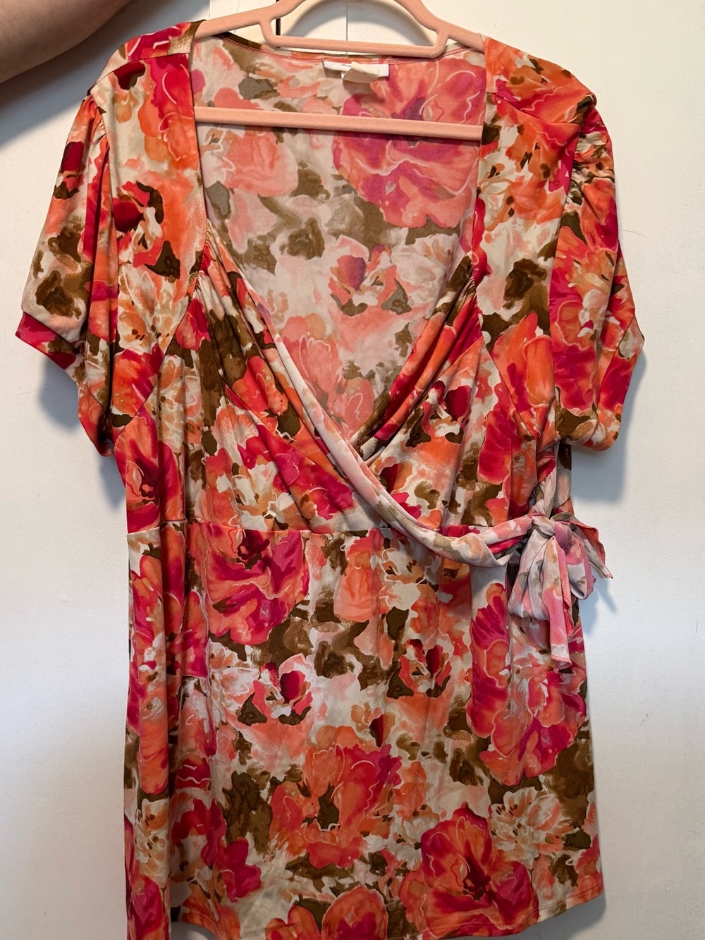 Dress Barn Floral Wrap Top in Pink, Orange and Brown